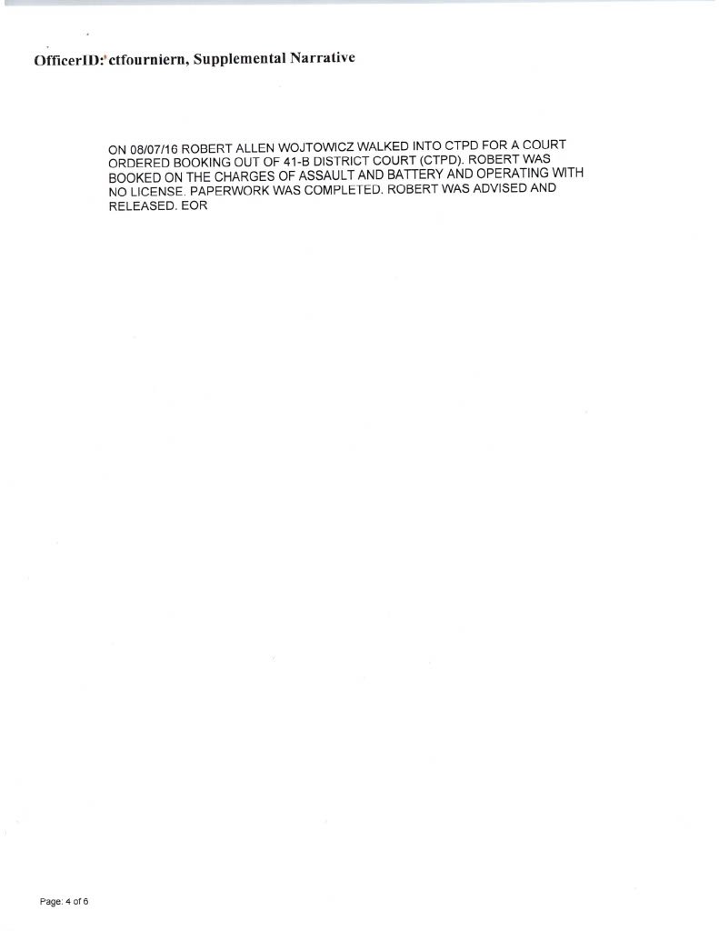 Clinton Township Police Department supplemental report concerning Robert Wojtowicz, 2016 case, page 4